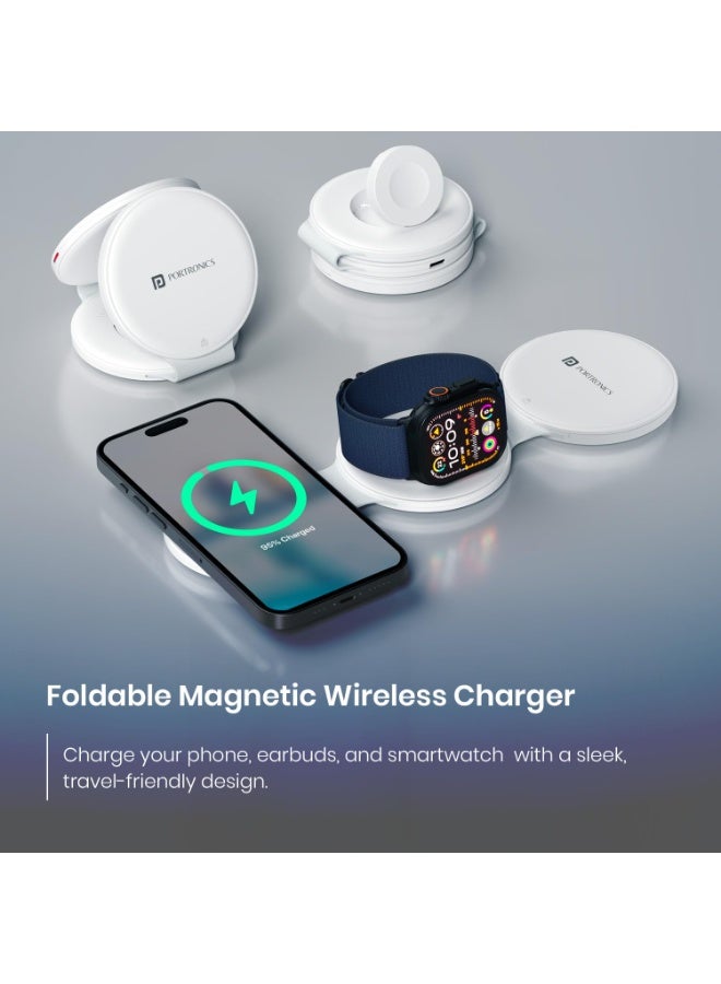 بورترونيكس Portronics ChargeMate Trio 3 in 1 Wireless Charger with Multifunctional Fast Charging Data Cable Kit, 15W Wireless Output, Earbuds/Watch Wireless Charging, 60W Type C Cable, Mobile Stand,Sim Eject Pin - Image 3